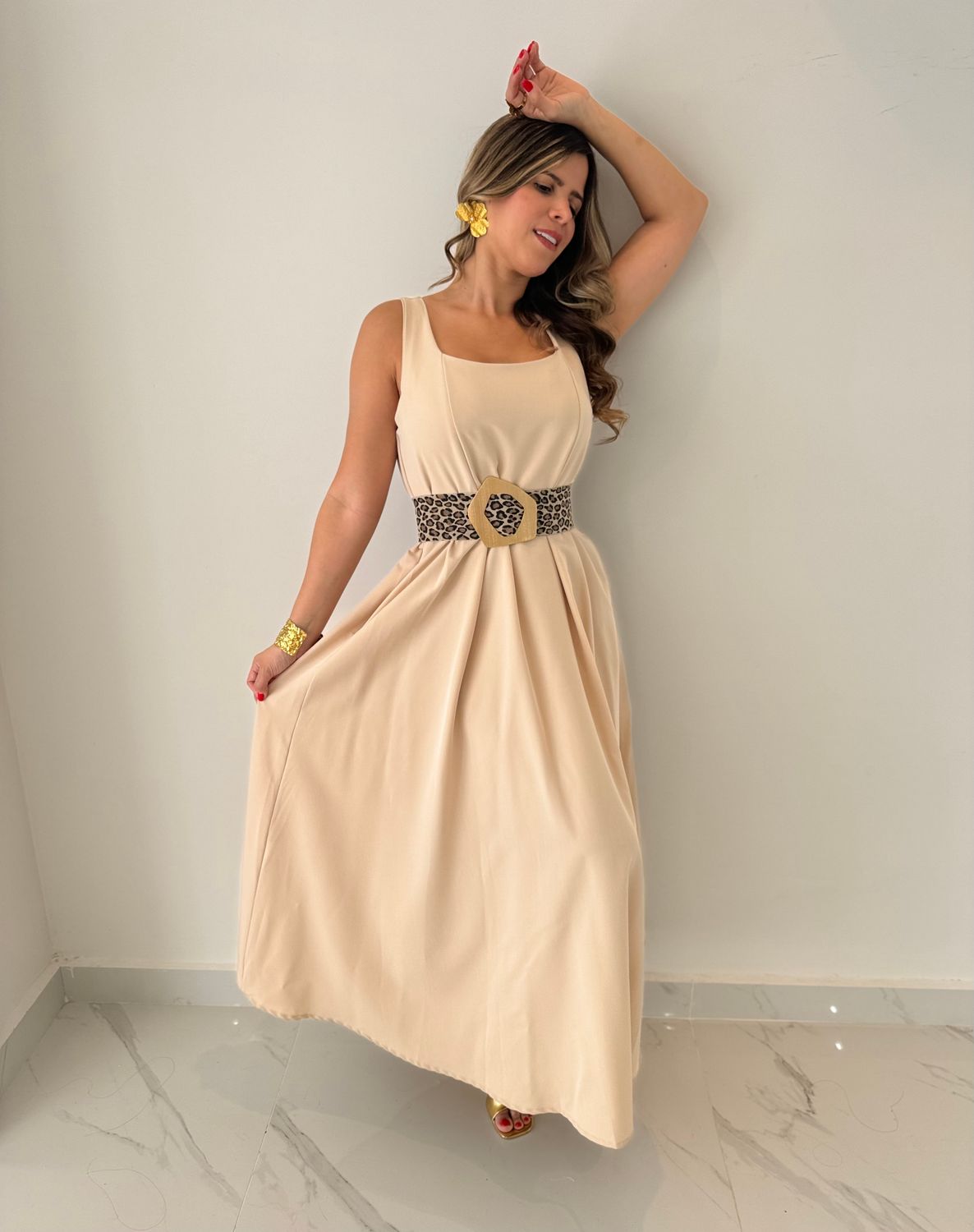Beige Sweet Midi Dress