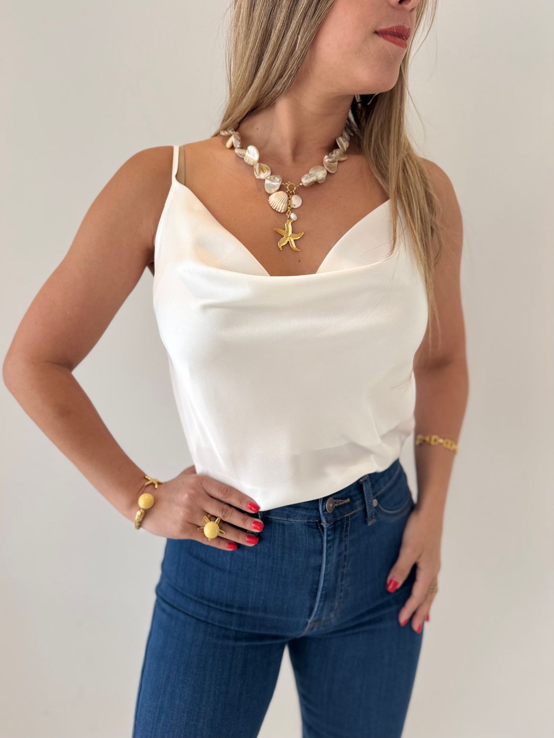 White Satin Strappy Top