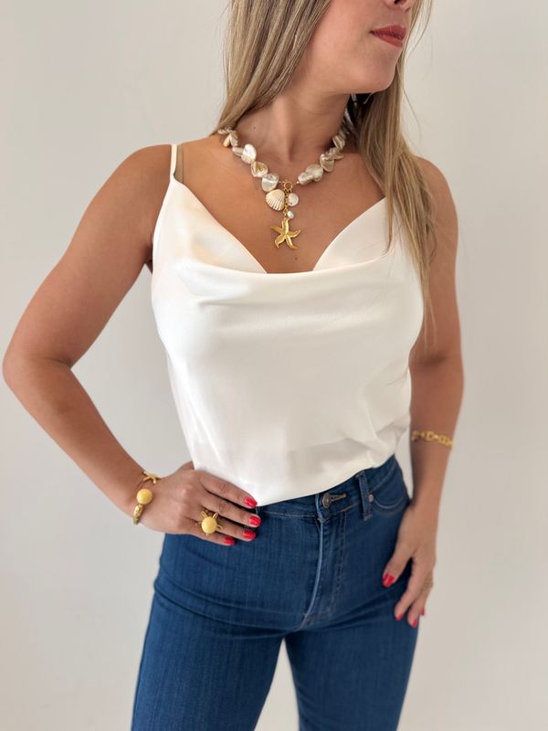White Satin Strappy Top