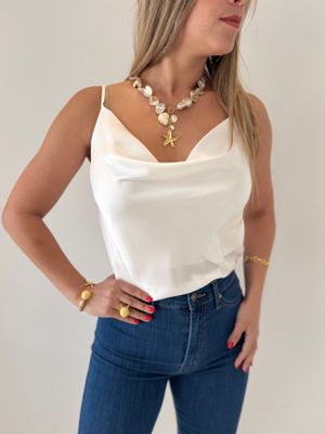 White Satin Strappy Top