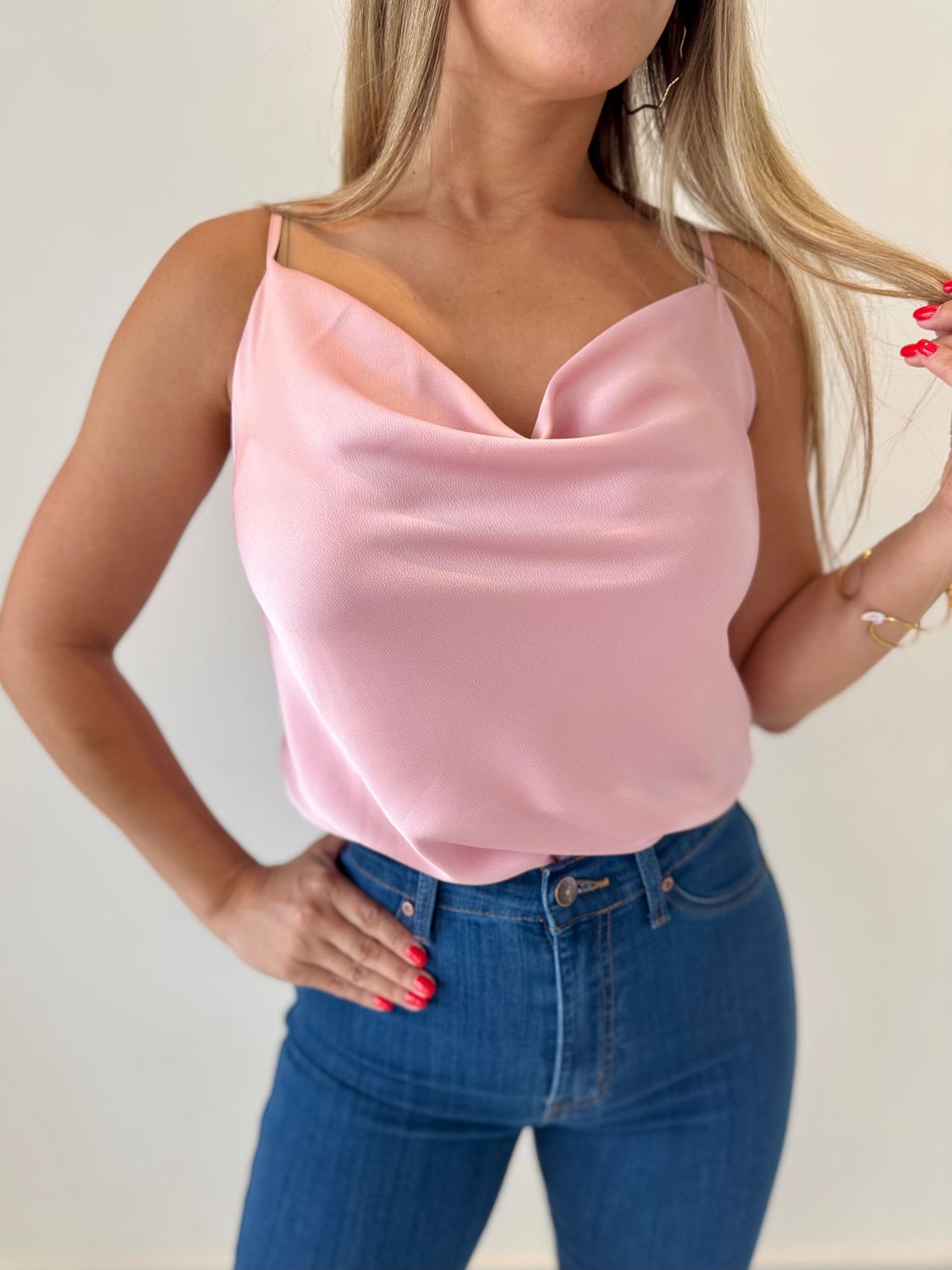 Pink Satin Strappy Top