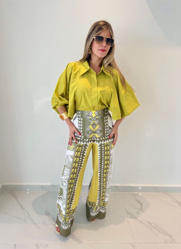 Pear Green Printed Pant Set