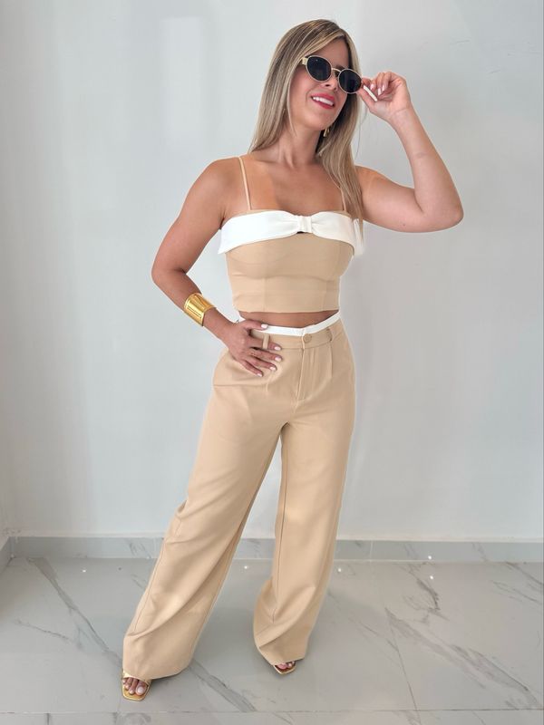 Nude &amp; White Pant Set