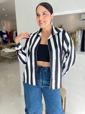 Black &amp; White Lines Long Sleeve Blouse