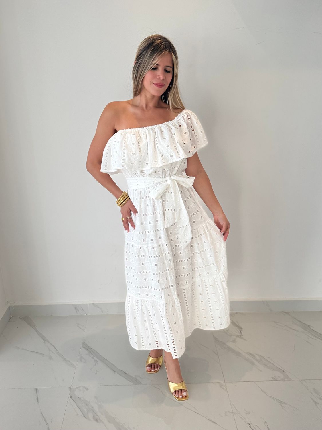 Broderie White Midi Dress