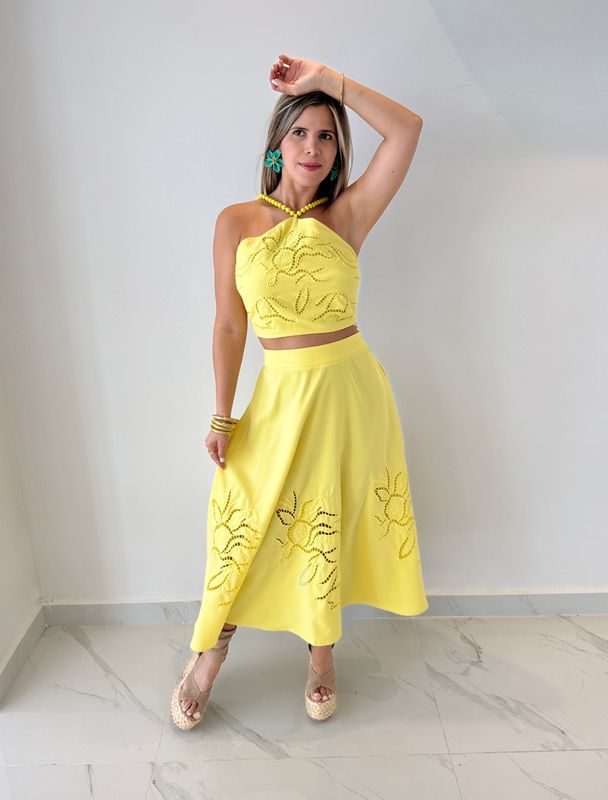 Yellow Pastel Midi Skirt Set