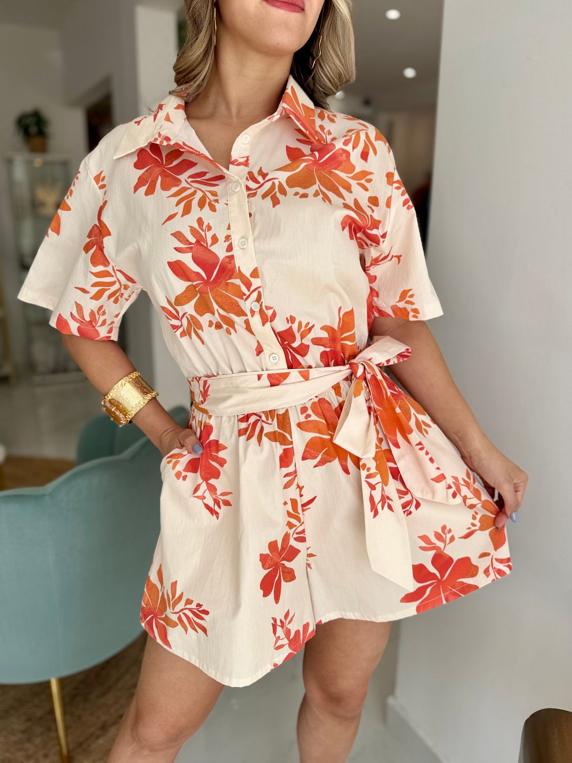 Orange Flowers Romper
