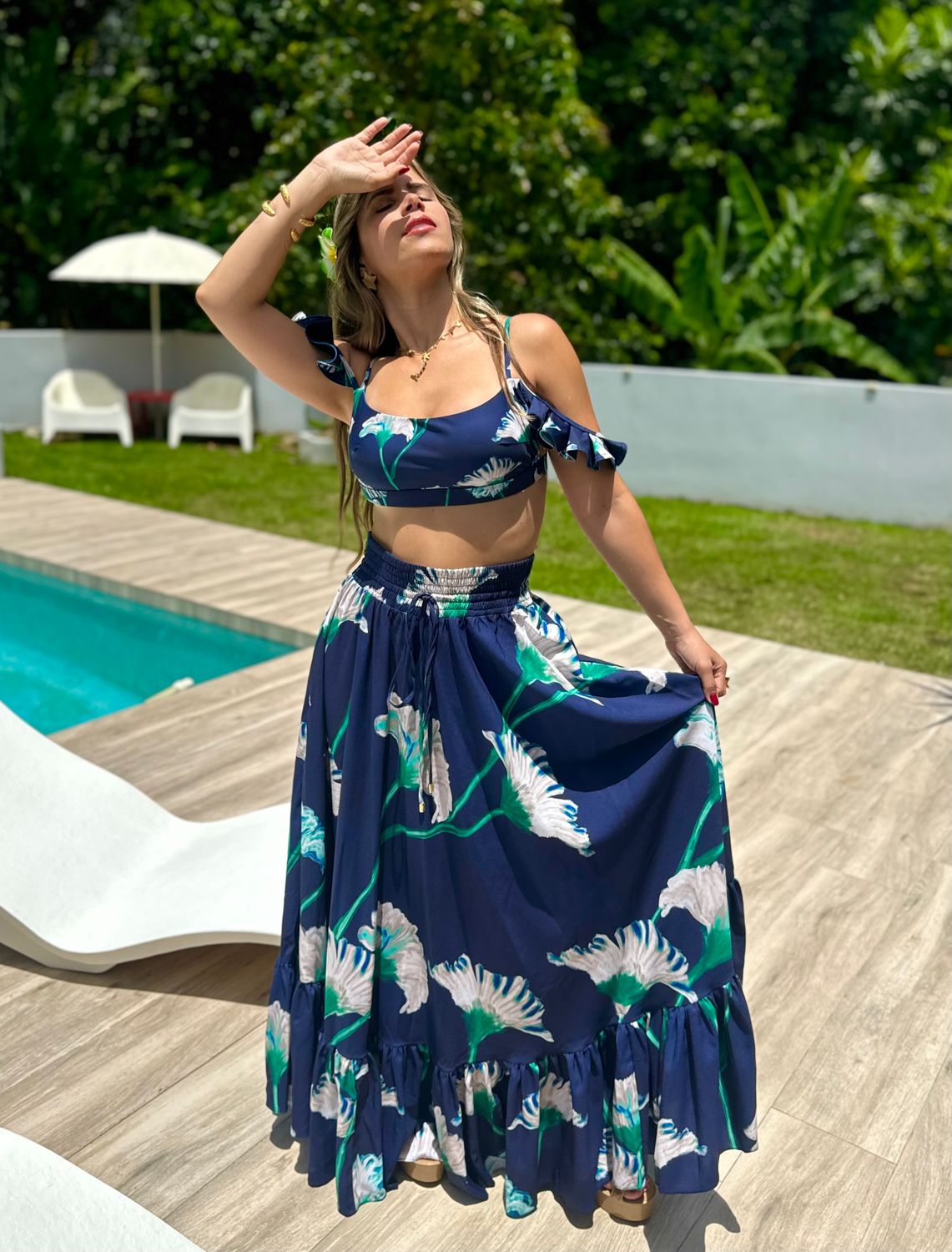Navy &amp; Flowers Exclusivel Designer Long Skirt