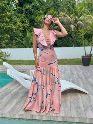 Peach Birds Exclusive Designer Long Skirt