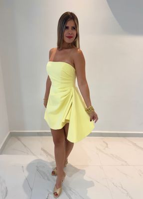 Yellow Butter Elegant Short Dress