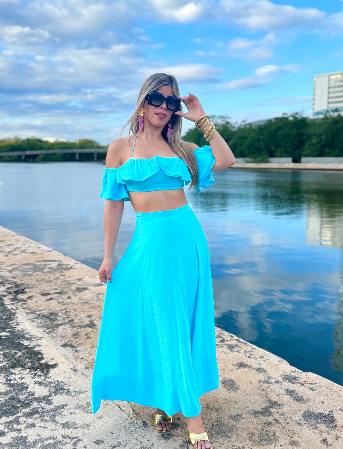 Aqua Midi Skirt Set