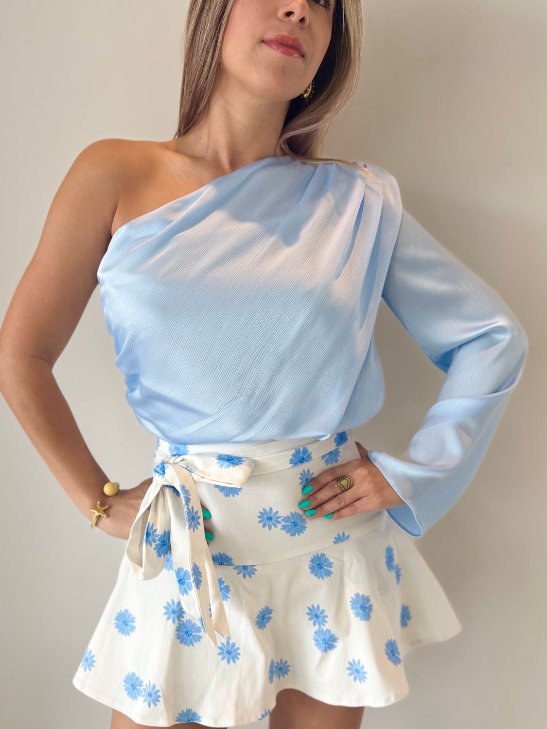 Light Blue One Sleeve Blouse