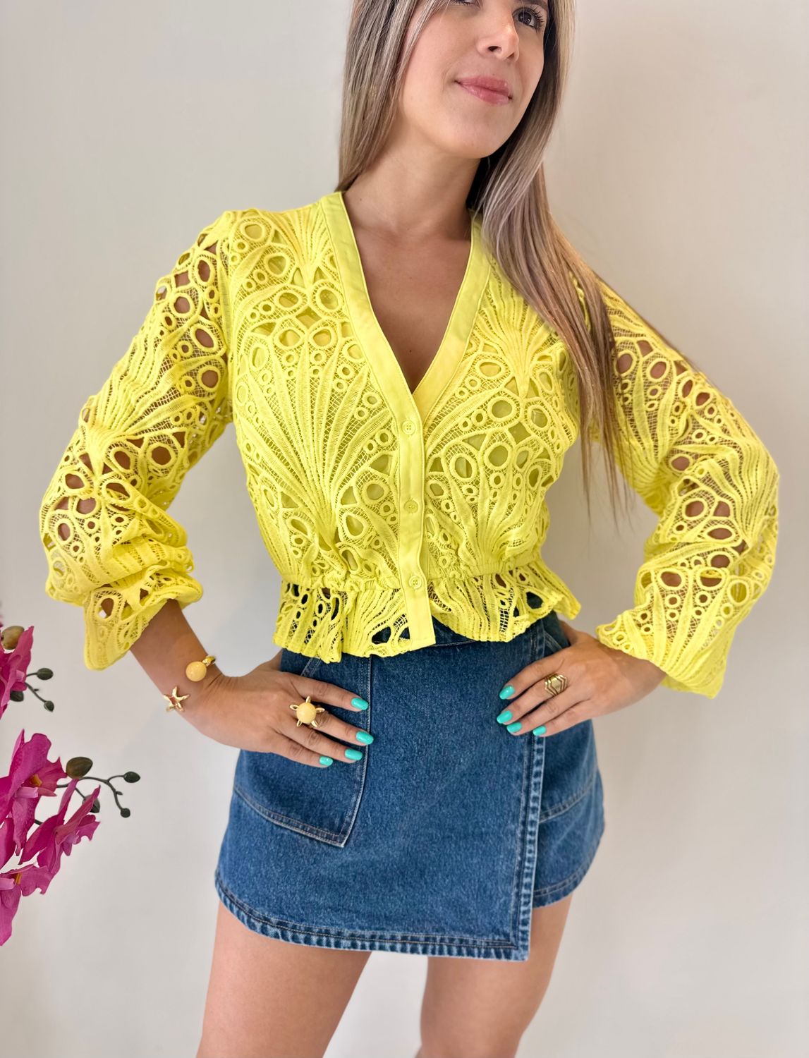 Yellow Broderie Blouse