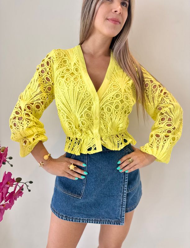 Yellow Broderie Blouse
