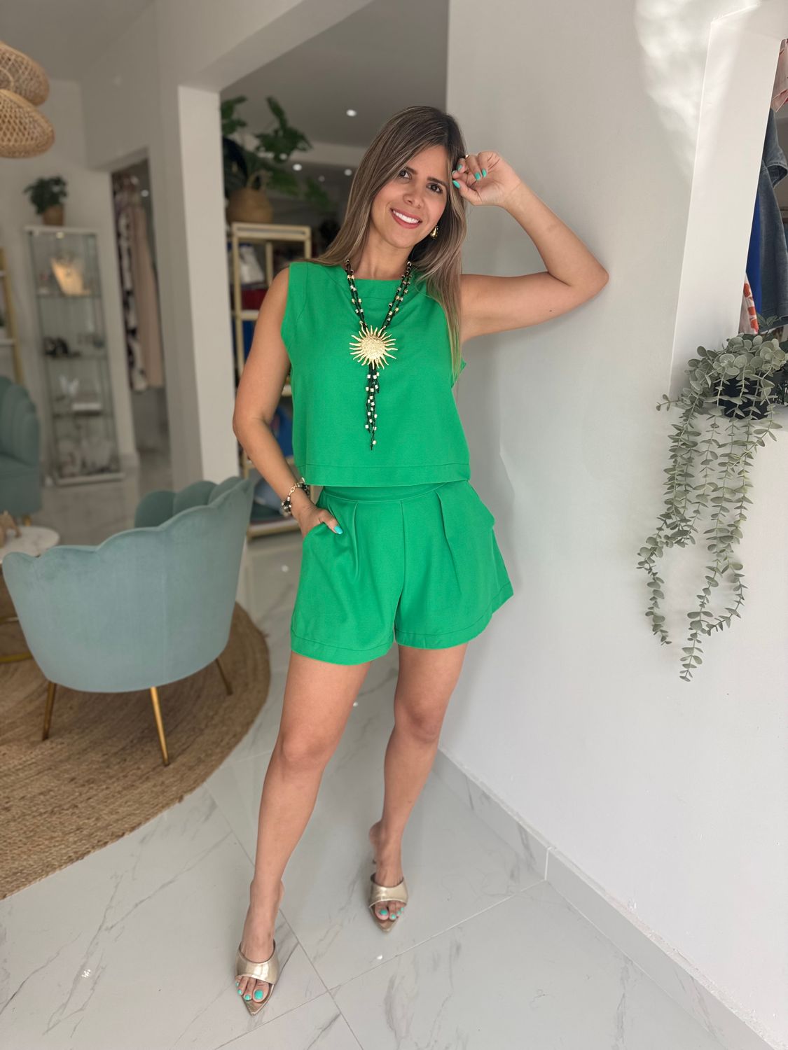 Green Casual  Short Pant Set