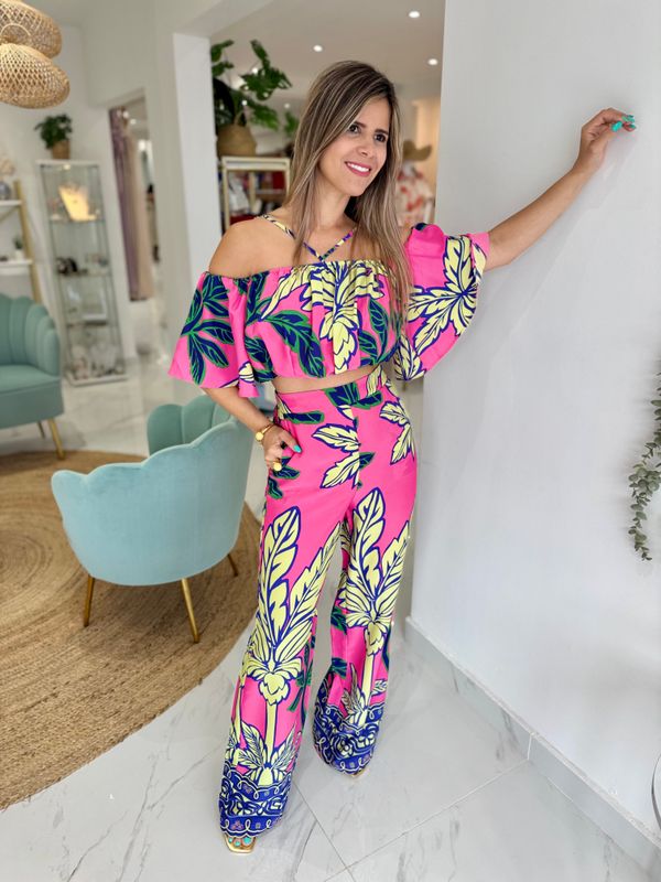Pink Tropical Pant Set