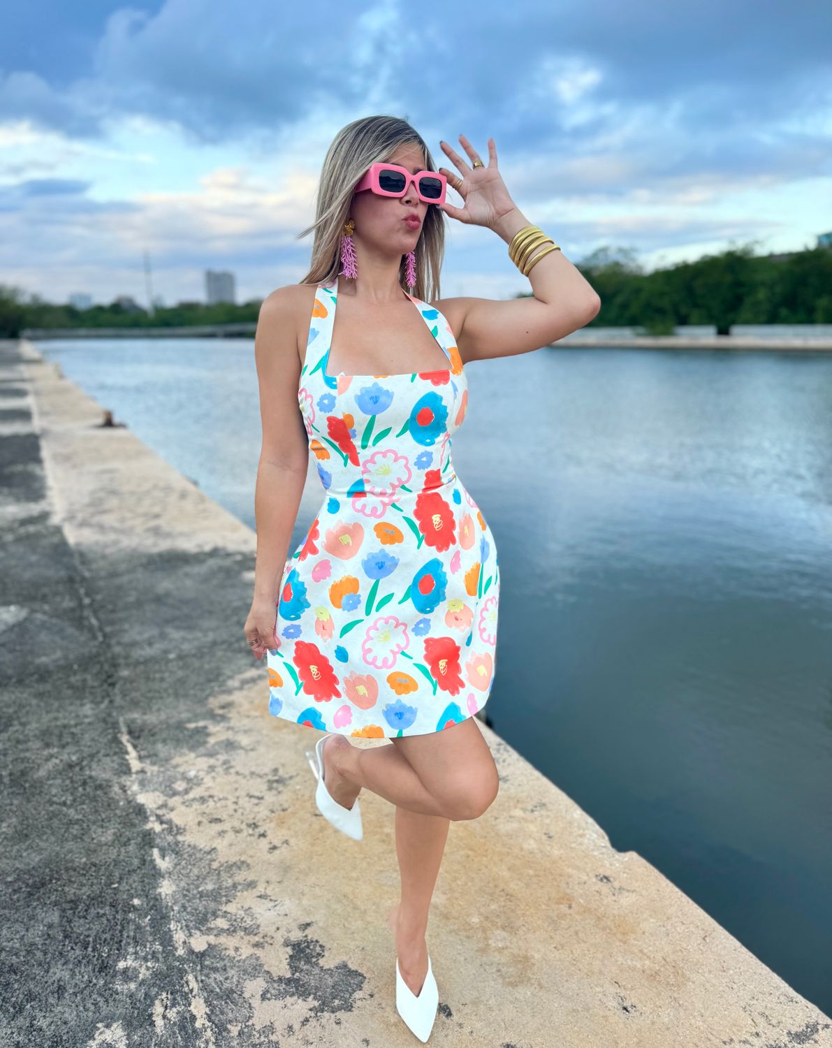 Vintage White &amp; Flowers Short Dress