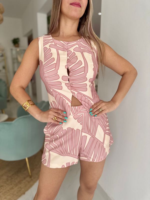 Pink Crepe Short Pant Set