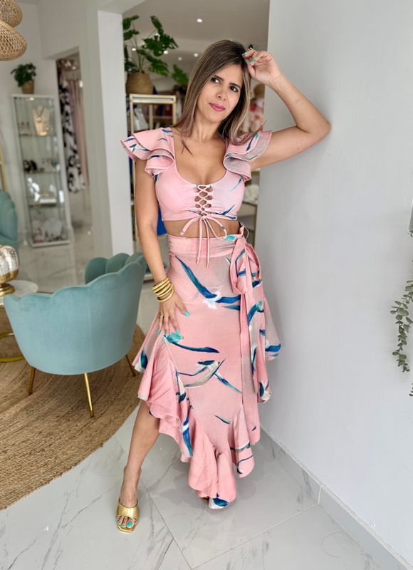 Peach Birds Exclusive Designer Ruffles Skirt