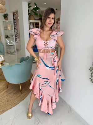 Peach Birds Exclusive Designer Ruffles Skirt