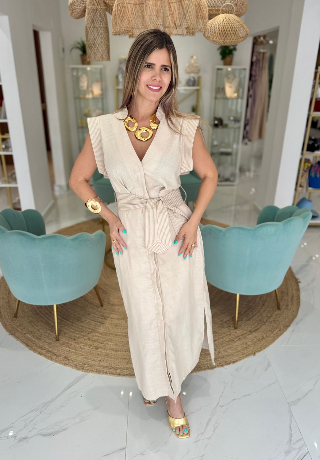 Short Sleeve Sand Kimono Exclusive Dress