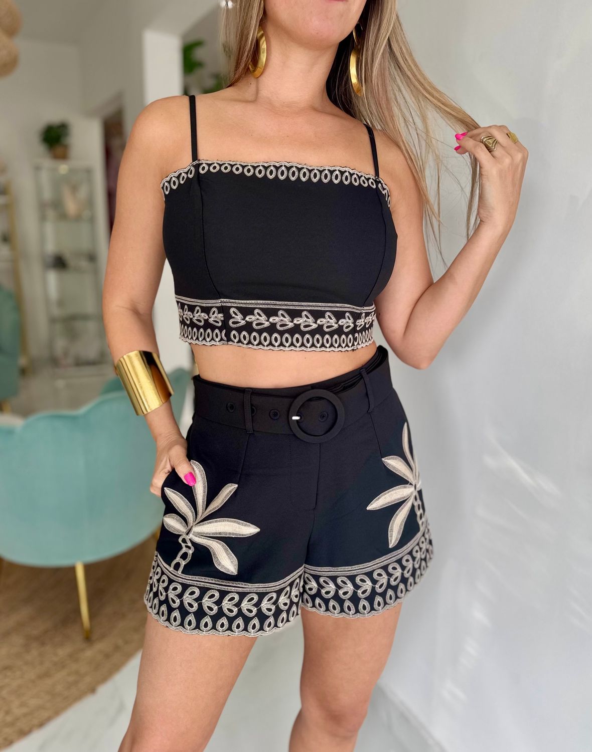 Black Elegant Short Pant Set