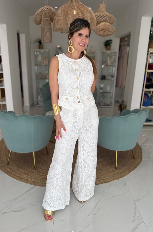 White Lace Elegant Pant Set