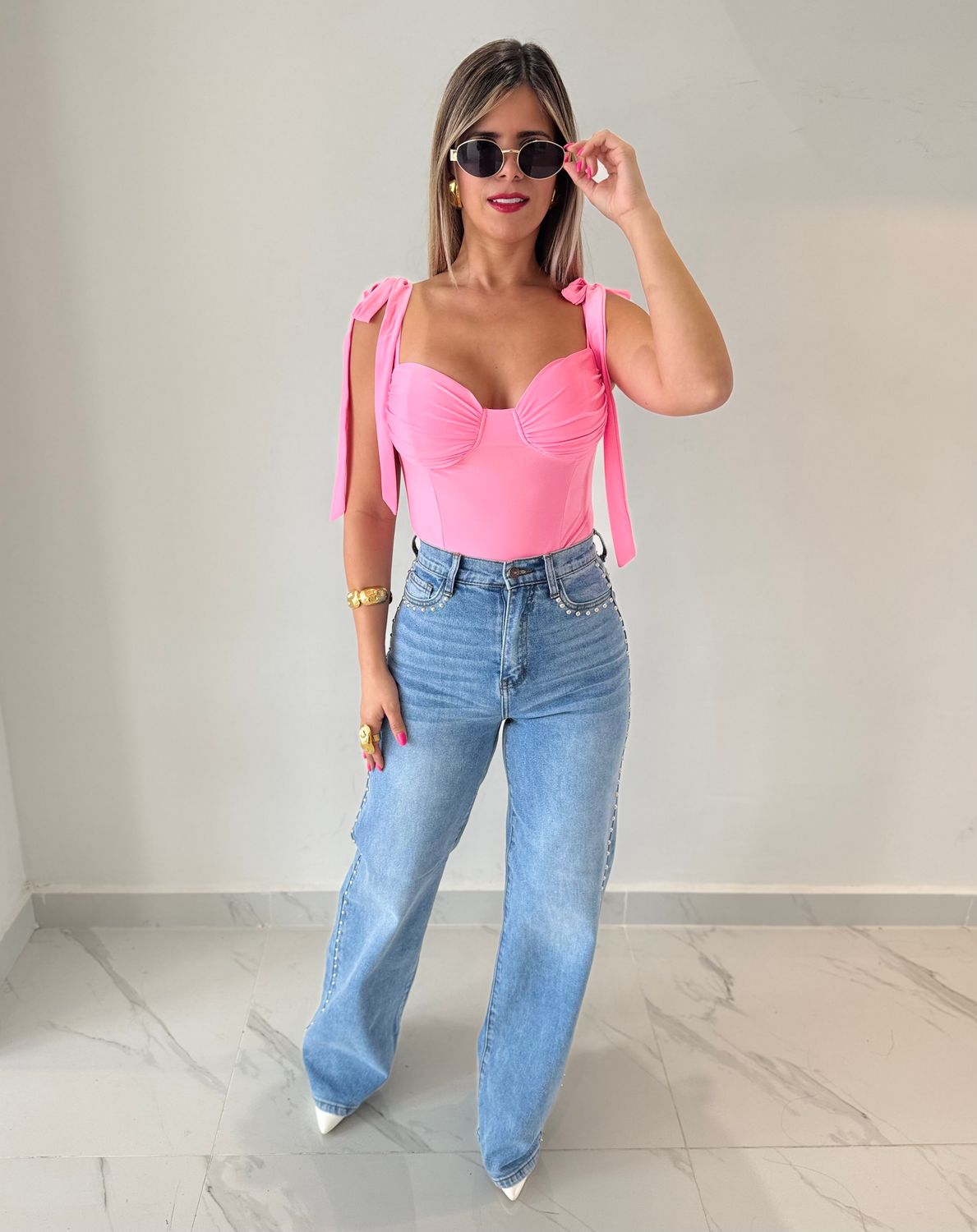 Silver Studs Wide Leg Jeans