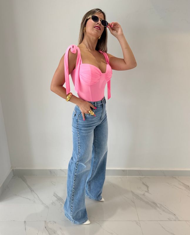 Silver Studs Wide Leg Jeans