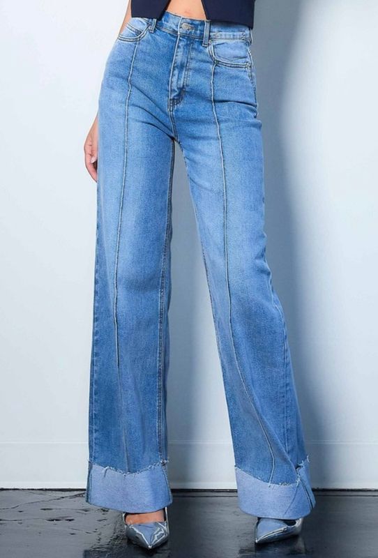 Wash Out Denim Wide Leg Jean