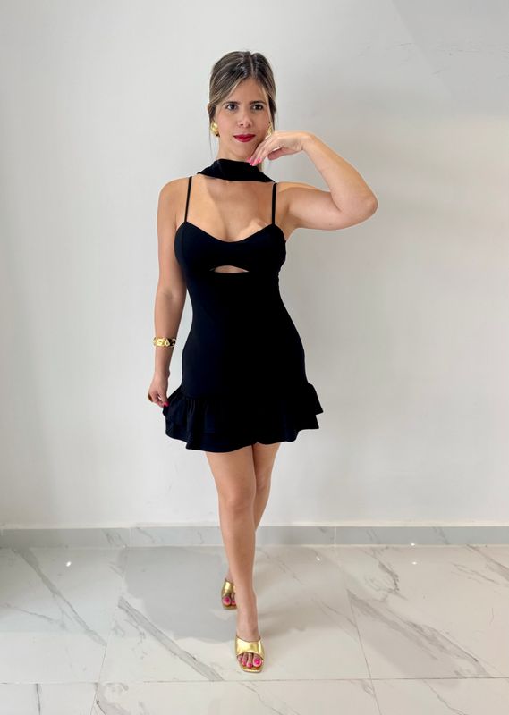 Black Sexy Scarf Short Dress