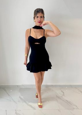 Black Sexy Scarf Short Dress
