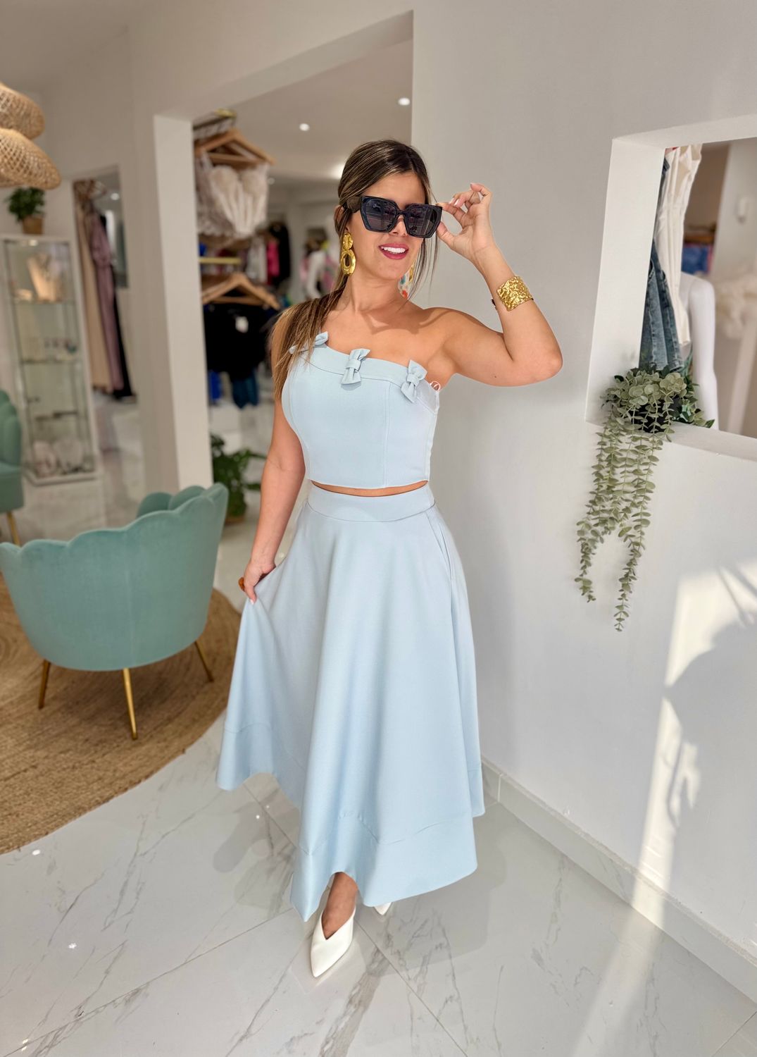 Blue Gray Exclusive Collection Midi Skirt Set