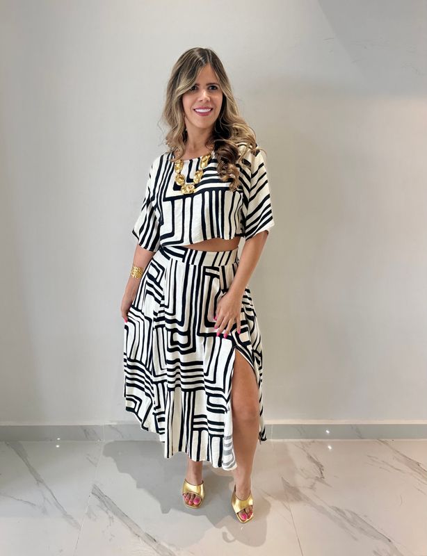 Black &amp; White Midi Skirt Set