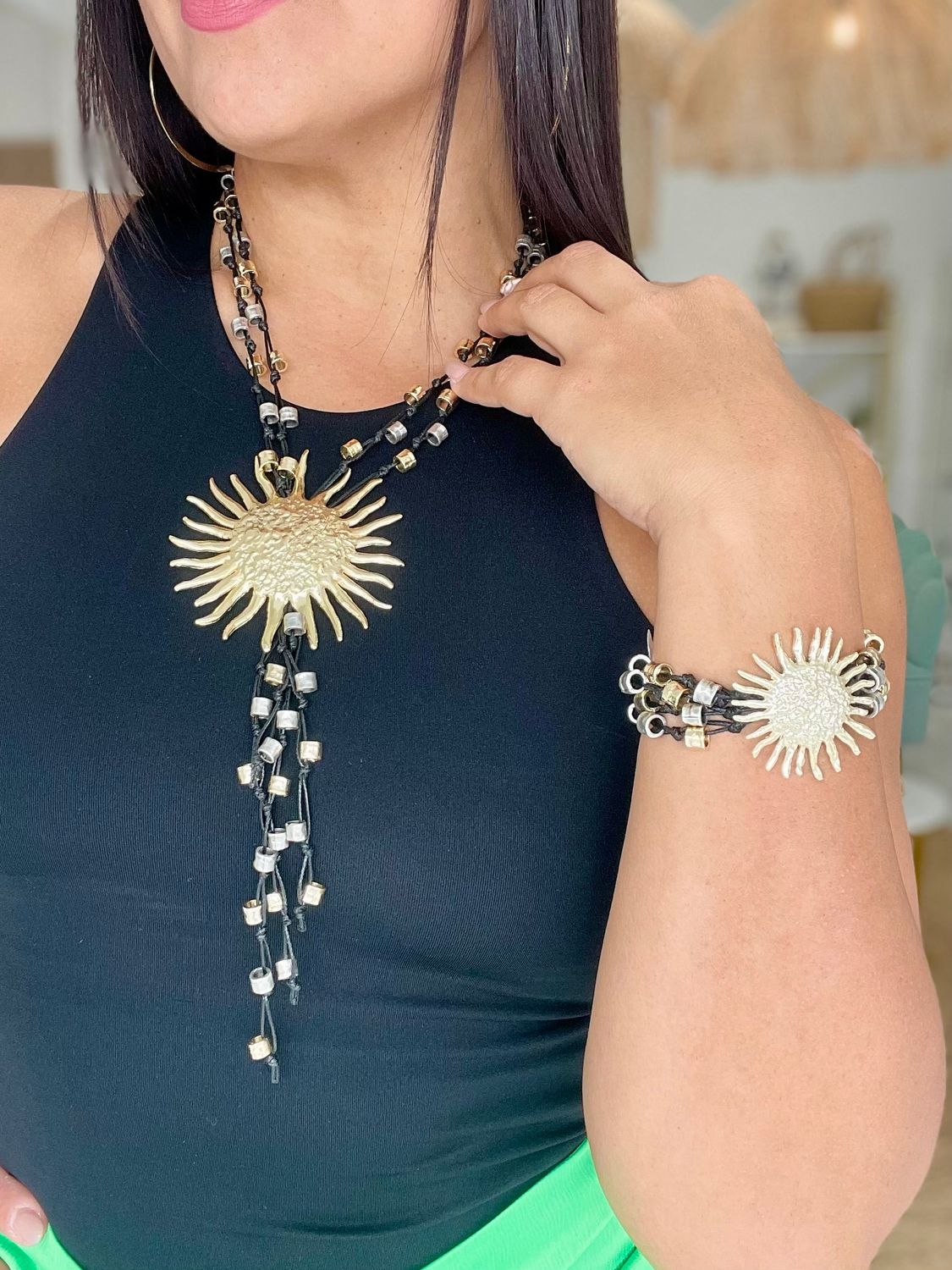 Gold Sun Necklace Set