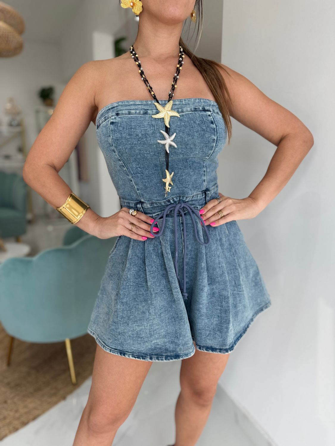 Denim Strapless Romper