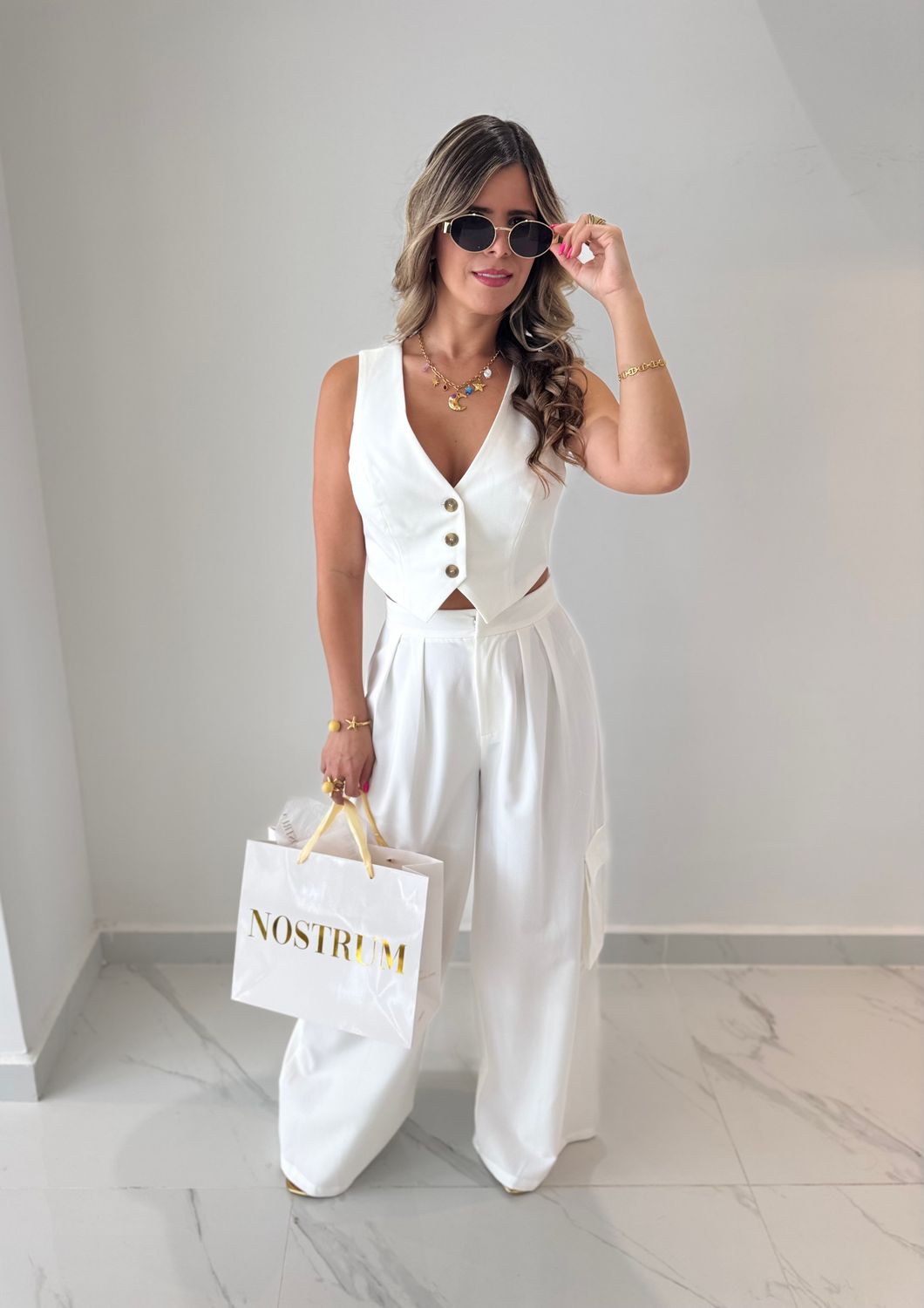 White Casual Business Pant Set