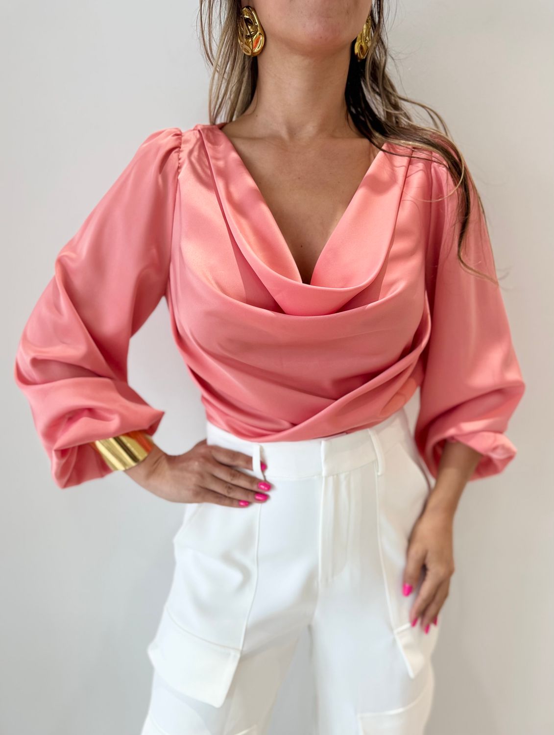Salmón Satin Blouse