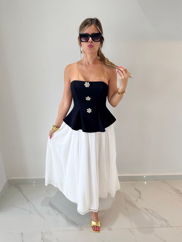 Black &amp; White Coquette Midi Dress