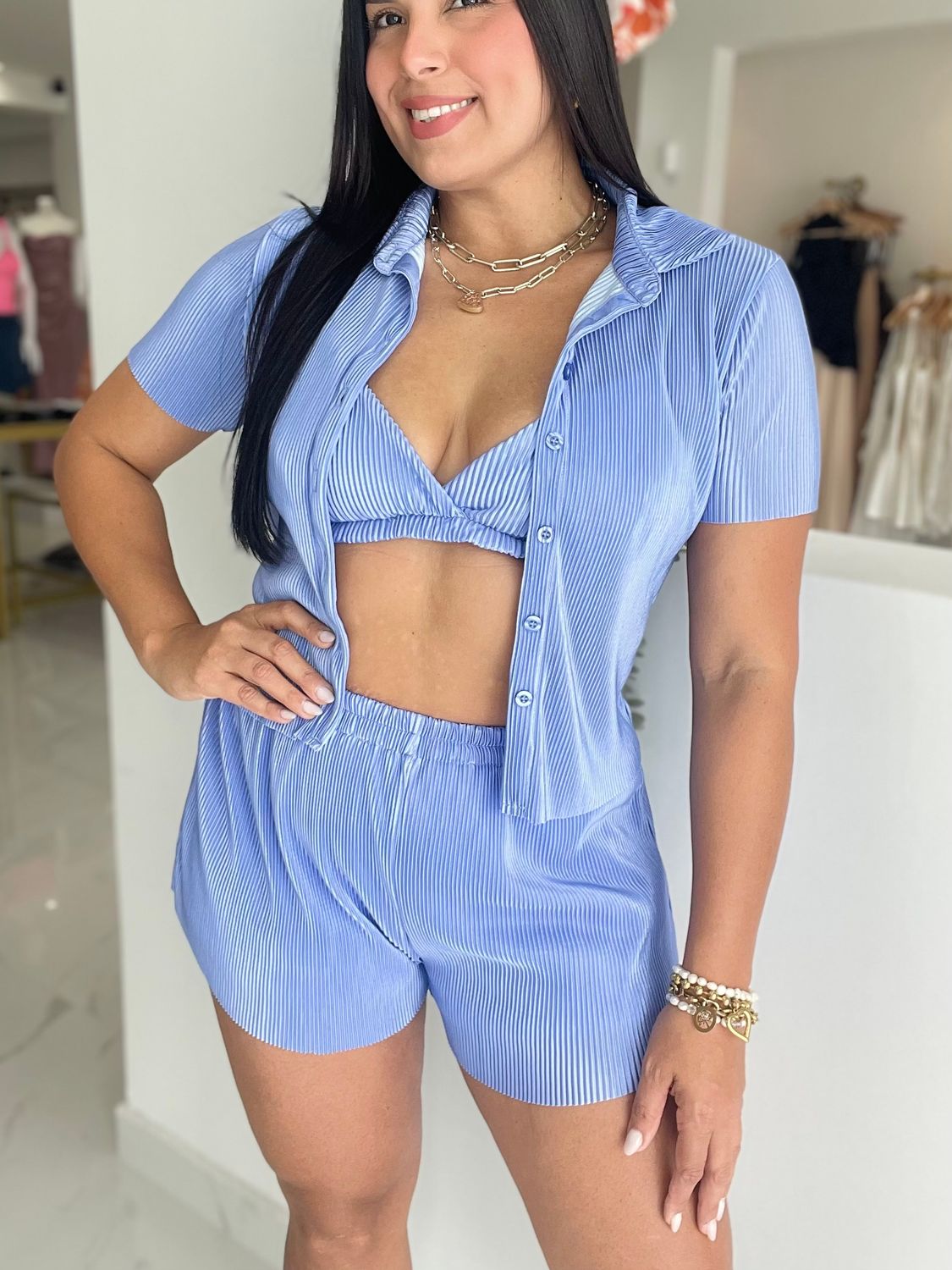 Sky Blue 3 Piece Short Set