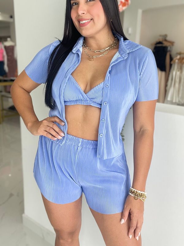 Sky Blue 3 Piece Short Set