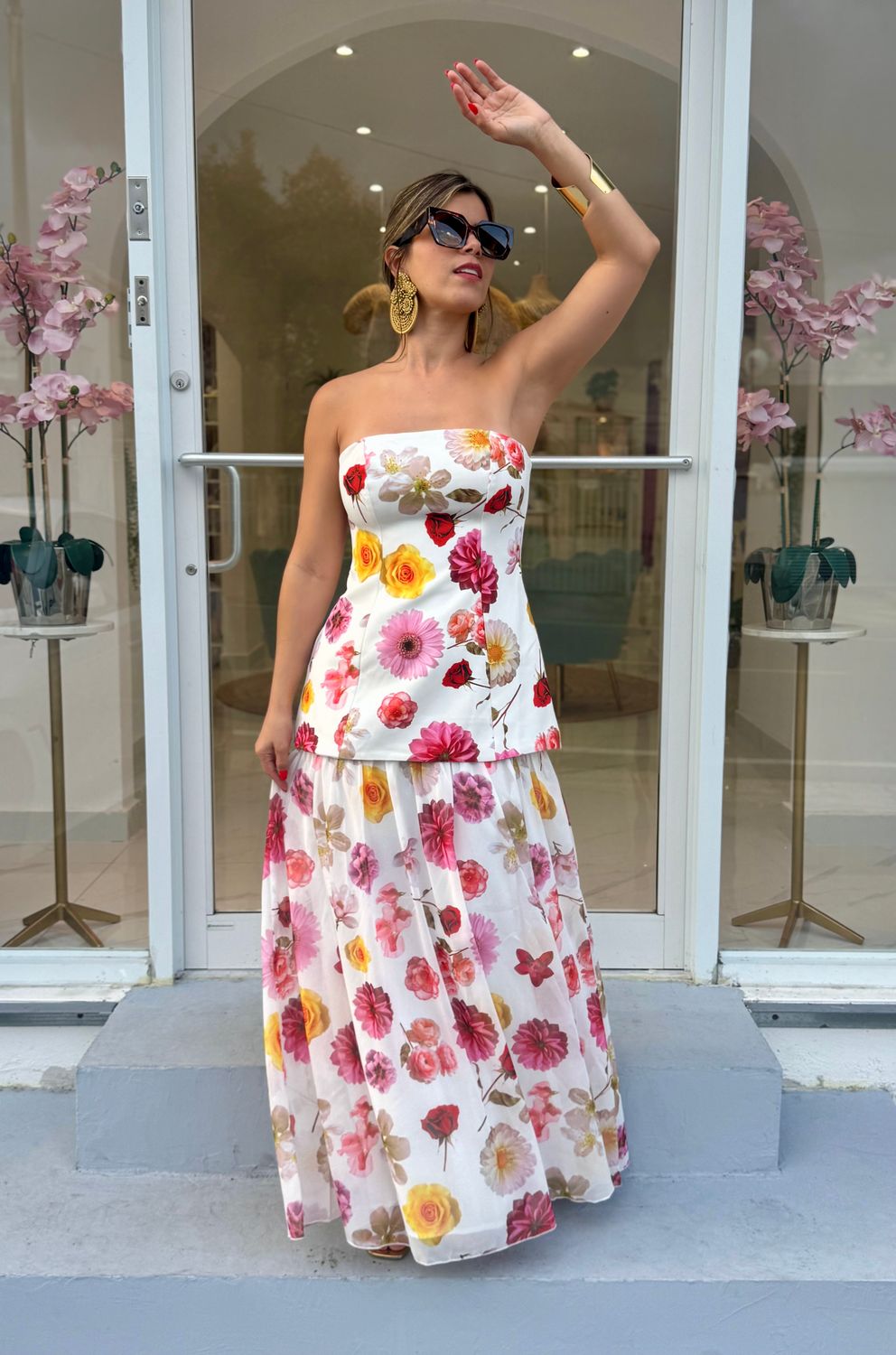 Flowers Strapless Maxi Dress