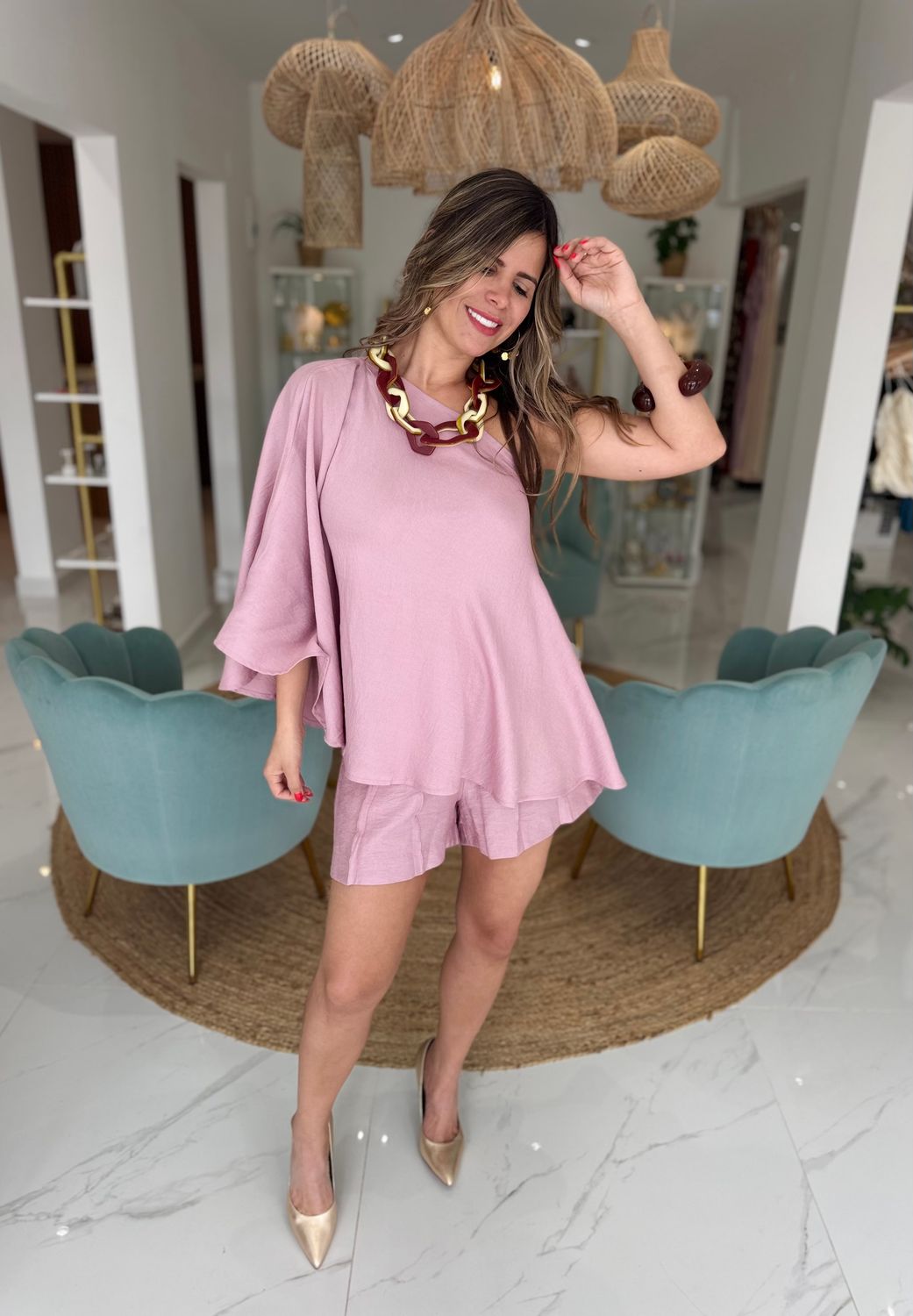 Pink Crepe Nostrum Brand Collection Short Set