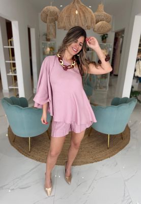 Pink Crepe Nostrum Brand Collection Short Set