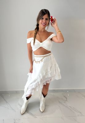 White Asimetric Lace Skirt