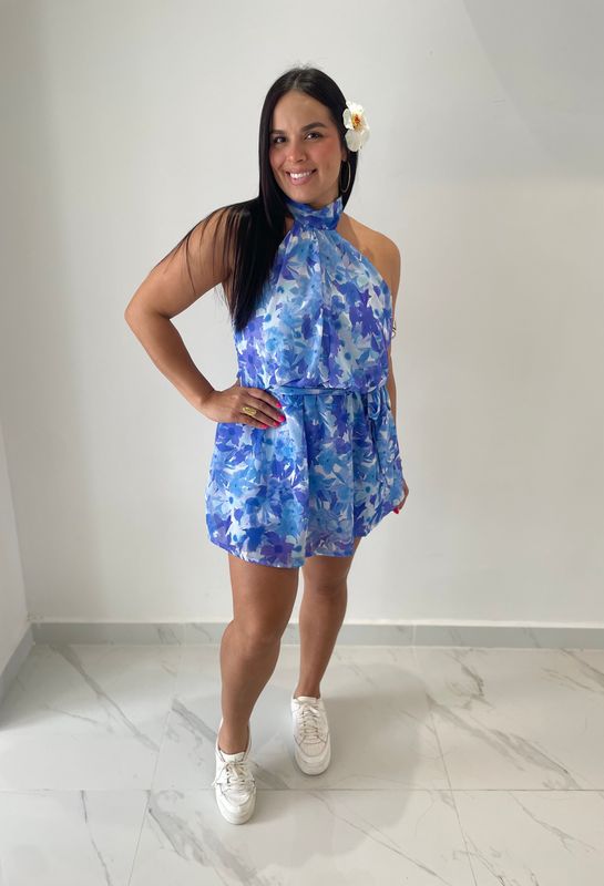 Blue Tropical Romper
