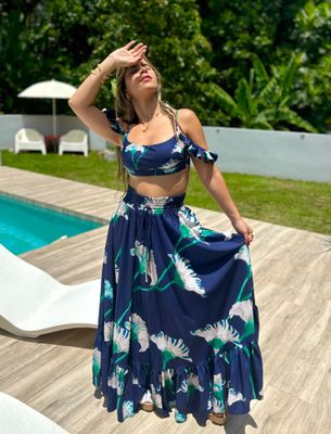 Navy &amp; Flowers Exclusivel Designer Long Skirt
