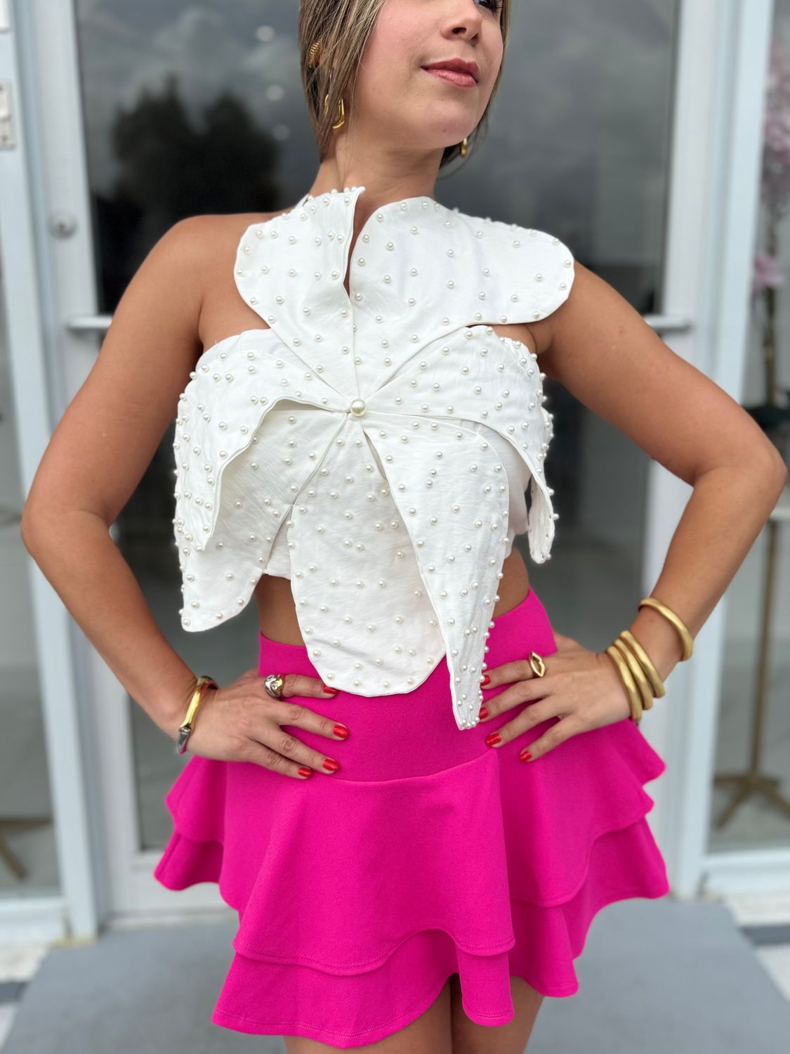 White Pearls Flower Top
