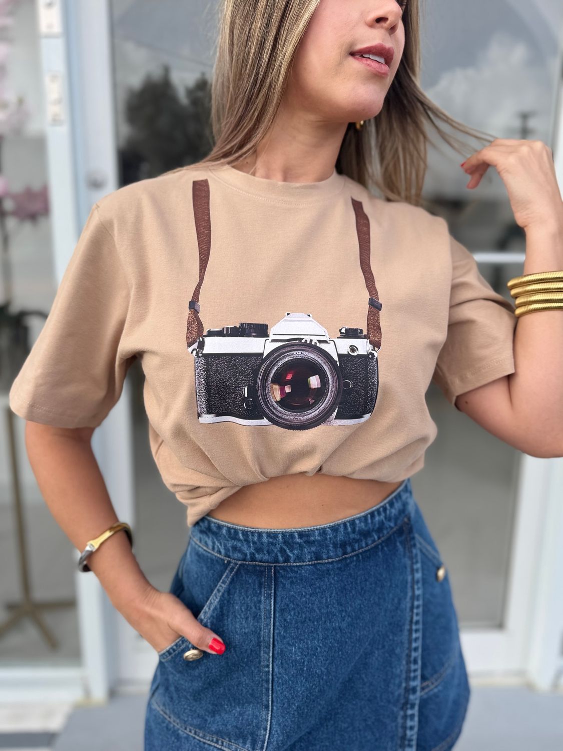 Beige Camera T Shirt