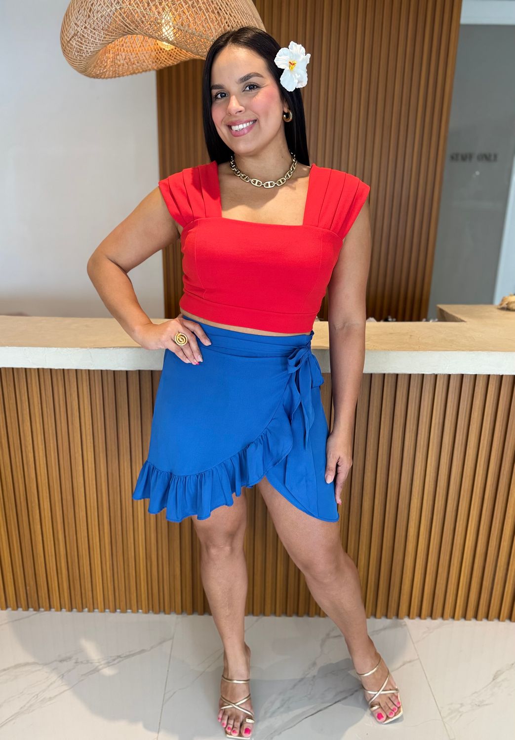 Royal Blue Wrap Around Short Skirt